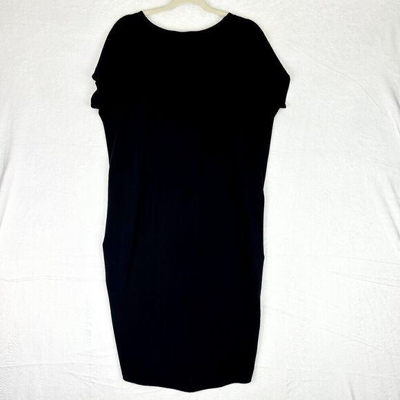 Joseph Ribkoff Silky Knit Cocoon Dress Size 8 Black Short Sleeve Hi Low - Picture 2 of 5